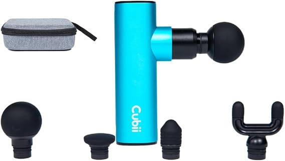 Cubii Knot Mini Handheld Massage Gun, 4 Massage Heads, Silver Black
