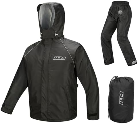 ILM Motorcycle Rain Suit for Men 2 Piece Waterproof Jacket and Pants Hidden Shoe Cover Breathable Reflective Model RS03