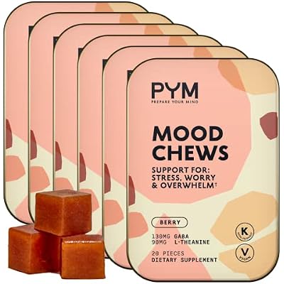 PYM Berry Mood Chews Support for Stress, Worry & Overwhelm, 120 Count | 130mg GABA, 90mg L-Theanine | Vegan, Non-GMO, Gluten-Free, No Added Sugar | All-Natural Mood Support Supplement Made in USA