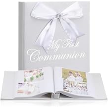 Cinnvoice 200 Pcs First Communion Photo Album Holds 4 x 6 Inch Photo Holy Album White Leather Scrapbook (My First Communion)