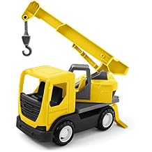 Wader 35367 35367-Tech Truck with Crane, Hook, Swivel Attachment and Sturdy Steel Axles, Approx. 31 x 14.5 x 19 cm, Yellow, from 12 Months, Ideal as a Gift for Creative Play