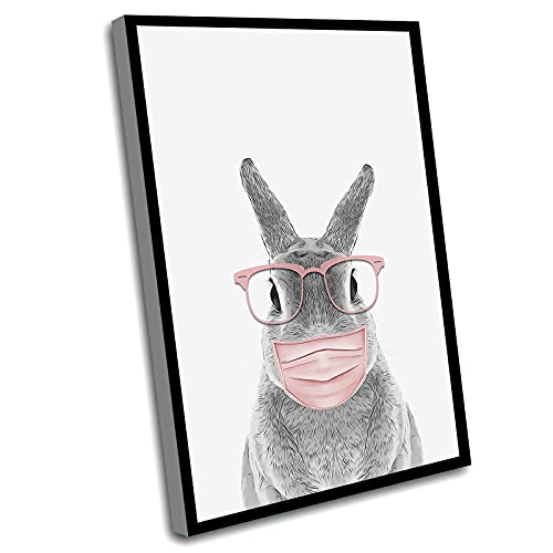 Farmhouse Bathroom Decor,Nursery Wall Art Framed,Bunny Print Nursery,Mask,Farm Animal Prints,Animal With Glasses,Black And White Animal Art Print,Print Wall Art,Bunny Art,12x16 Inch Framed Wall Art