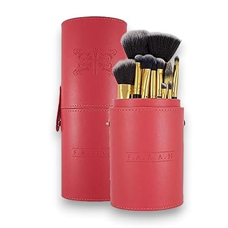 F.A.R.A.H Premium 12 Piece Makeup Brush Set - Black Brush Set with Red Designer Case