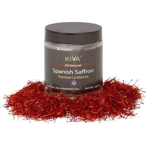 Kiva Premium Spanish Saffron, 3g - Grade A Quality Saffron Threads for Paella, Risotto, Rice, Tea, Desserts | Non-GMO | No Additives | Glass Jar