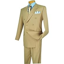 VINCI Wool Feel 6 Button Double Breasted Solid Color Suit DC900-1-Beige-36R