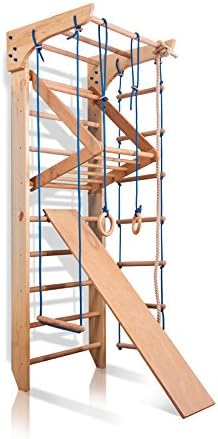 Wooden Swedish Ladder, Wall Bars for Kids, Wood Stall Bar Kinder-3-220 - Certificate of Safe USE Home Gym Gymnastic, Climbing Kids, Indoor Children Playground 87" x31.5