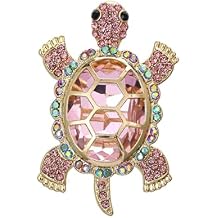 Cute Turtle Brooch with Full of Crystal Diamonds, Turtle Enamel Pin, Turtle Jewelry for Decorating Clothes for Hat Bag Gold Tone Great Gift for Wife Sisters Friends Wear Dating (Green) (#06) (#03)