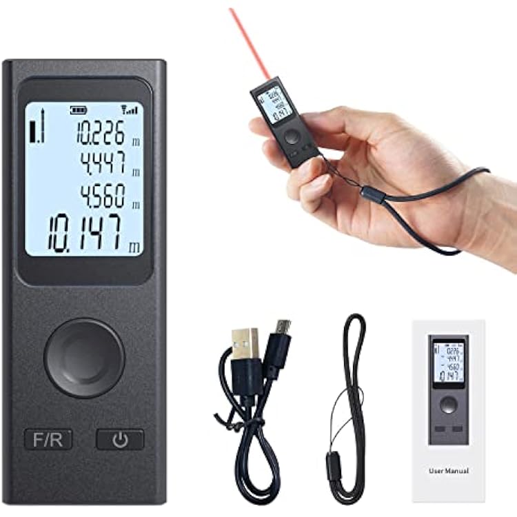Laser Measure,Mini Laser Distance Meter 131Ft USB Charging LCD Backlight Feature Laser Measurement Tool with Pythagorean Mode, Distance, Area and Volume MeasurementLT-40P
