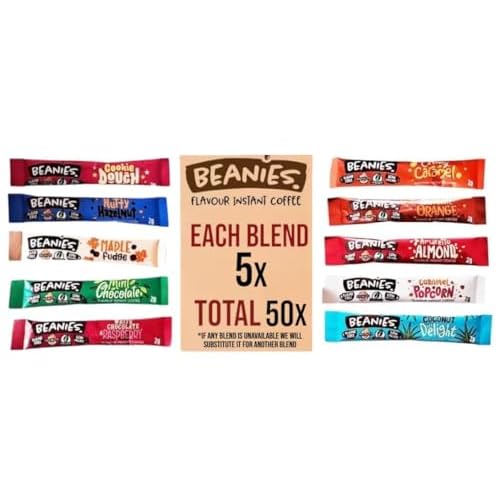 Beanies 50 Coffee Sticks, Mixed Blends; instant flavored coffee