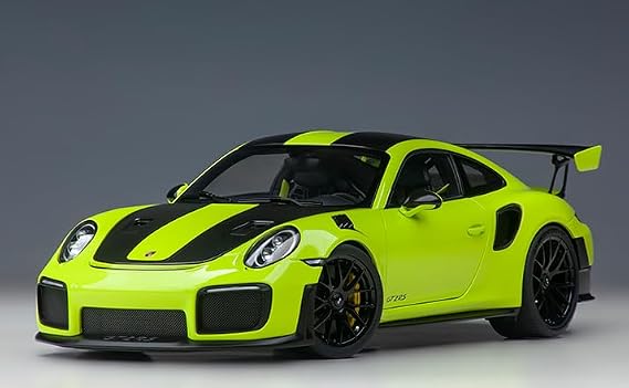 911 (991.2) GT2 RS Weissach Package Acid Green with Carbon Stripes 1/18 Model Car by Autoart 78187