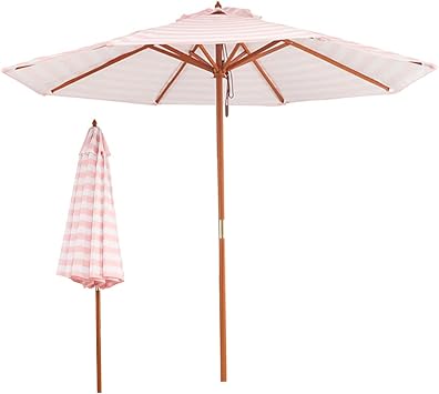 Patio Umbrella Outdoor,Outdoor Patio Umbrella,Waterproof Protection Garden Table Umbrella,Pink Striped Beach Umbrella,Wooden Center Pillar and 8 Ribs,Portable Camping Ma