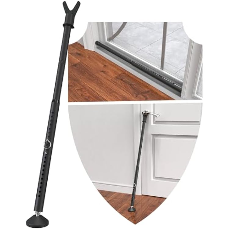 Door Stoppers Security Bar, 3-in-1 Apartment Patio Sliding Door Security Bar from Inside, Adjustable Front Door & Window Barricade Security Stick for Home Safety, Door Jammer Lock Protector, Black