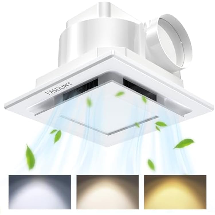 FASDUNT Bathroom Exhaust Fan with Light, Ultra Quiet 1.0 Sones & 120 CFM, Dimmable LED with 3 Color Temperatures Ceiling Mount Bath Fan for Home Bathroom and Shower Room