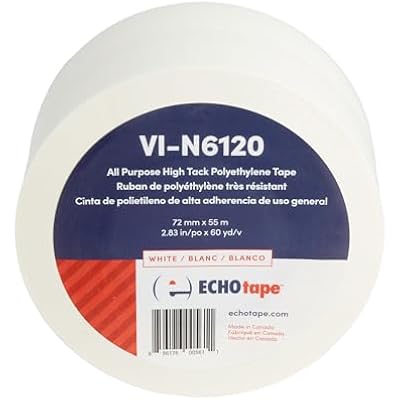 ECHOtape VI-N6120 | White Multi-Purpose Construction Tape | Stucco Masking Tape | Temporary Hold Tape | No Residue Vinyl Tape | Vinyl Repair Tape | Vinyl Floor Marking Tape | 2.83 in x 60 yds