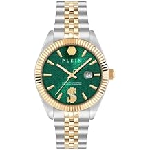 Philipp Plein Date Superlative Collection Luxury Mens Watch Timepieces with a Two Tone Bracelet and Case Featuring a Green Dial