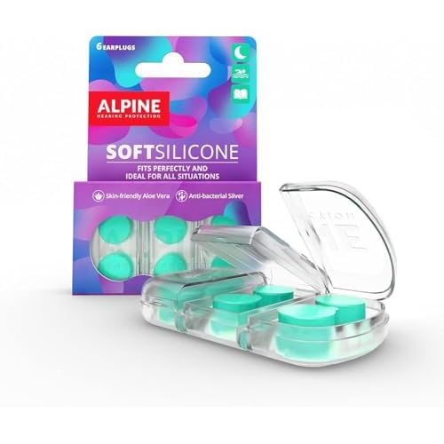 Alpine SoftSilicone - Moldable Silicone Ear Plugs - 28dB - Noise Reducing Earplugs for Sleeping, Swimming, Concentrating - Comfortable Snoring Solution - 6 Pack