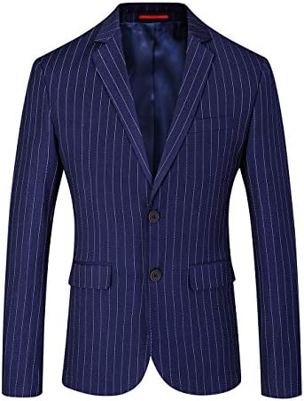 Mens Slim Fit Casual Blazer Two Button Striped Suit Jacket