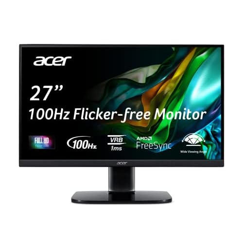 acer KB272 Hbi 27 Full HD 1920 x 1080 Zero-Frame Gaming Office Monitor AMD FreeSync Technology 100Hz 1ms VRB Low Blue Light Tilt HDMI & VGA Ports