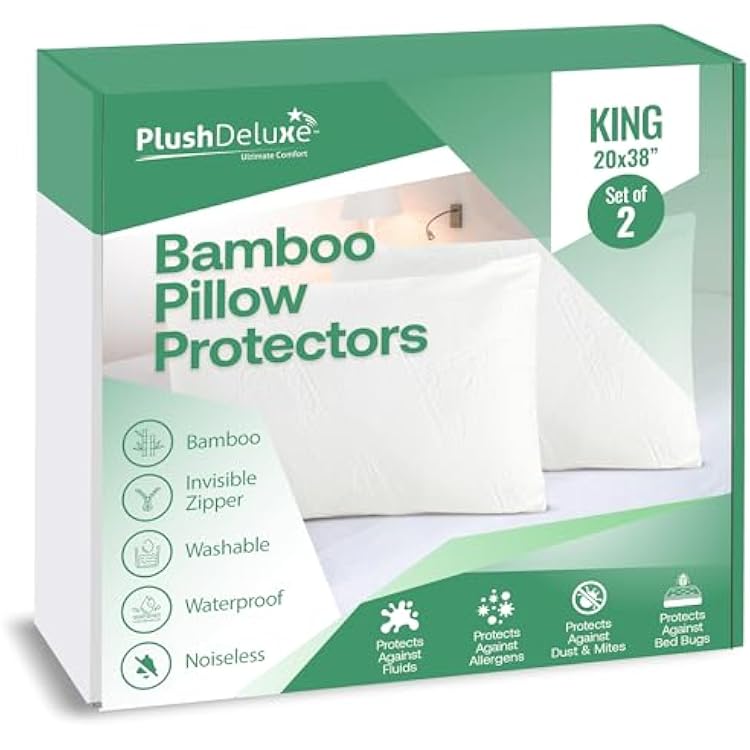Premium King 20x38 Waterproof Pillow Protector Covers - Viscose Made from Bamboo Allergy, Dust, and Mite Proof Zippered Pillowcase, Set of 2