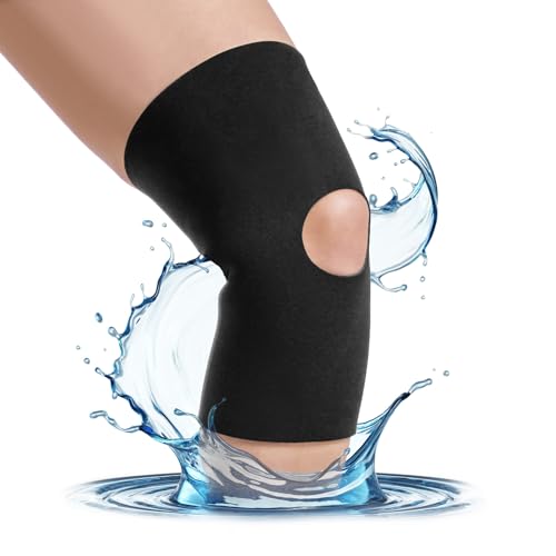 BraceAbility Open PatellaOpen Back Neoprene Knee Sleeve | Water-Resistant Athletic Compression Knee Brace for Swimming, Wakeboarding, Scuba Diving, Surfing, Waterskiing and Other Sports Large