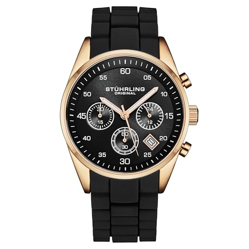 Stuhrling Original Mens Chronograph Watch with 42mm Case, Silicone Strap, Date Calendar, Water Resistant