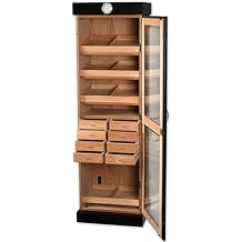 Black Tower Humidor with Adjustable Shelves and Drawers | Large Capacity Cigar Cabinet with Tempered Beveled Glass Door, Hygrometer, and Dried Spanish Cedar Lining - Holds 3000 Cigars