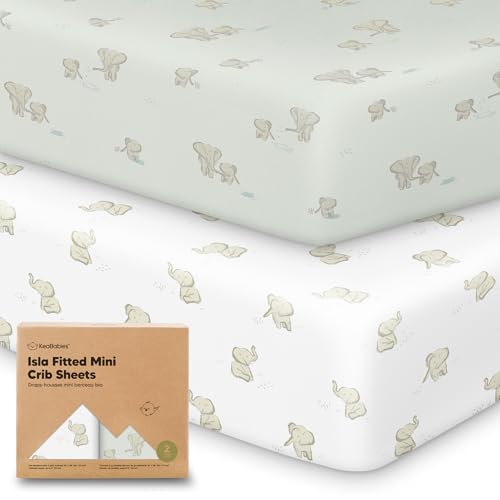 Pack and Play Sheets Fitted - 2-Pack Mini Crib Sheets for Pack N Play Mattress 38x26, Soft & Cozy, Neutral Toddler Playard Bedding, Snug Fitted Mini Baby Crib Mattress Cover Boy, Girl Elly