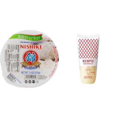 Nishiki Steamed White Rice 7.4-Ounce Pack of 6 with Kewpie Japanese Mayonnaise 450g Bundle
