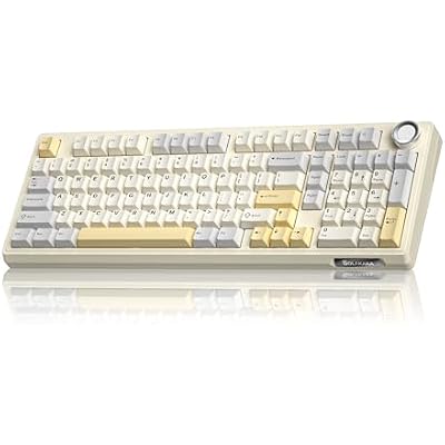 SOLAKAKA KI99 Pro 96% Wireless Gaming Keyboard, RGB Creamy Keyboardw with Knob, Hot-Swappable Pre-Lubed Switches, Gasket Structure Mechanical Keyboards Beige-White, Non-Silent Version
