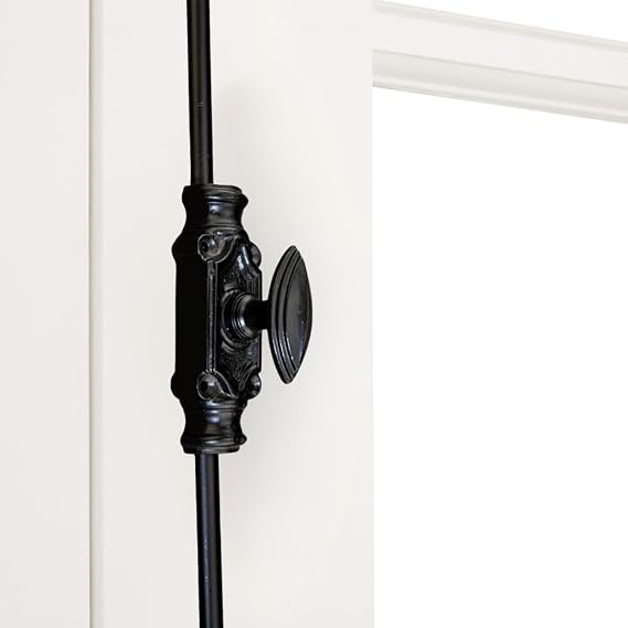 Durable Iron Cremone Bolt 2' Vintage Black Powder Coat, Customizable Rods, Ideal for Antique Cabinets & Small Doors, Stylish & Reliable Cabinet Lock Hardware