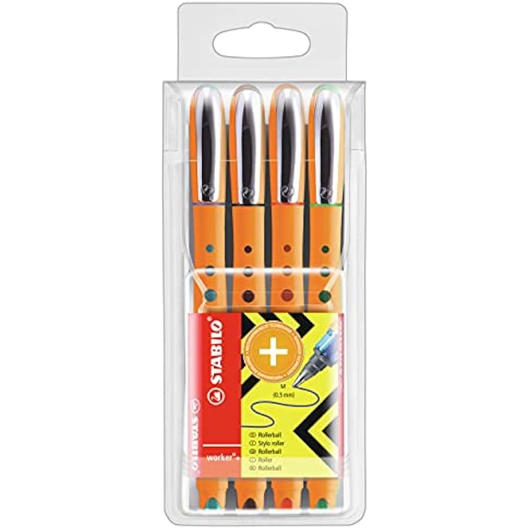 STABILO - worker colorful - Rollerball - Medium - Pack of 4 - Assorted colors