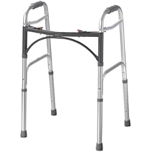 Drive Medical 2-Button Standard Foldable Walker for Seniors & Adults - Adjustable Legs - Lightweight Aluminum Construction - 350 Lb Weight Capacity - Basic Walking Aid - Silver