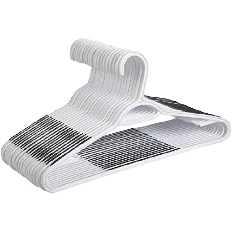Finnhomy 50 Pack Plastic Hangers, Clothes Hangers with Non-Slip Pads, Space Saving Easy Slide Organizer, Clothes Hanger for Bedroom Closet Wardrobe, Great for Shirts, Pants, Scarves