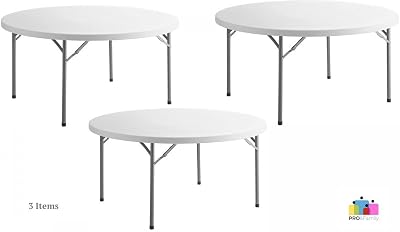 3 Pack! White Granite 60  150 Cm  60 Inch Round Folding Table Easy Folding Table Round Fold Out Table Banquet Folding Table Plastic Round Table Heavy Duty Round Table Round Temporary Table