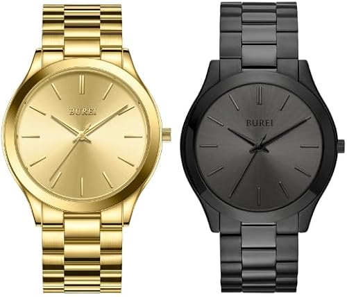 BUREI Fashion Minimalist Business Men's Wrist Watch Waterproof Stainless Steel Watch Analog Quartz Watch for Man, Valentines Day Gifts for Men