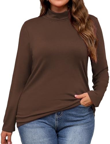 Plus Size Turtleneck Shirt Women Long Sleeve Slim Fit Mock Neck Bodycon Tops