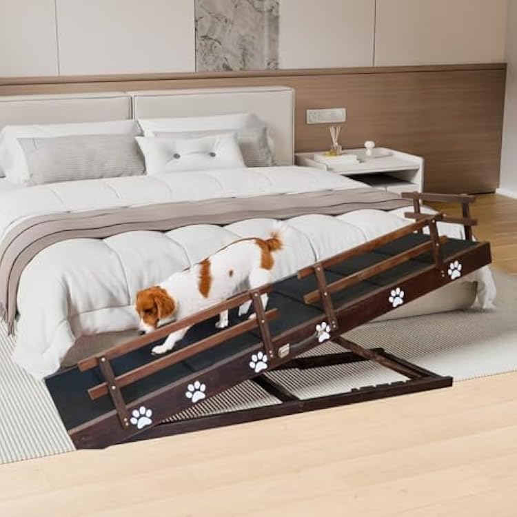 Efficraft 63 Inch Dog Ramp, 6 Level Adjustable Height Folding Pet Ramp for High Beds, Elevates Up to 40 Inches - Portable for Senior Medium & Large Dogs and Cats