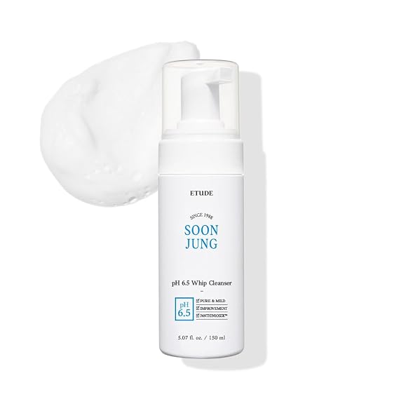 ETUDE SoonJung pH 6.5 Whip Face Cleanser for Sensitive Skin, 5.07 fl oz