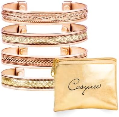 cosynee Premium Tibetan Copper Unisex Bracelets Set of 4 99.99% Pure Copper Cuff Bangles for Men & Women, Adjustable, Ultra Strength, Solid High Gauge Metal Vintage Style with Gift Pouch