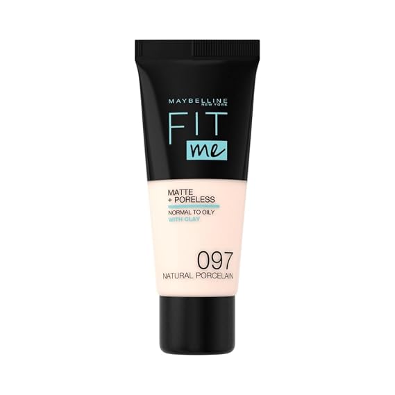 Maybelline Fit Me Foundation, Medium Coverage, Blendable With a Matte and Poreless Finish, For Normal to Oily Skin, Shade: 097 Natural Porcelain, 30ml