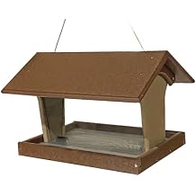 DutchCrafters Plastic Poly Hanging Hopper Bird Feeder, Large Capacity Silo Bird Feeder, All-Weather Feeding Station for Outdoors - Amish Made in USA (Tudor Brown & Weathered Wood)