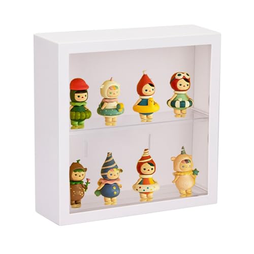 Clear Display Case for Figures, Square Wall-Mounted Doll Storage Box, Adjustable Display Stand with Door Dust and Moisture Proof Suitable for Lego Collectibles Action Figures Pop Mart White