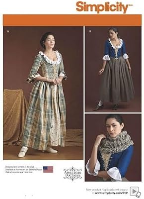 Simplicity 8161 Womens 18th Century Dress Historical Costume Sewing Pattern, Sizes 14-22