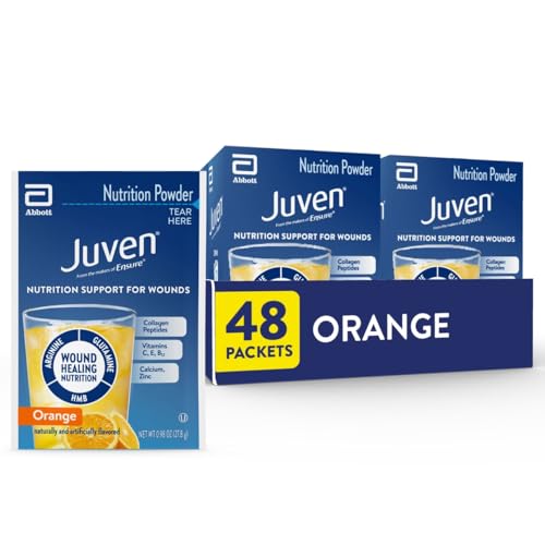 Juven Therapeutic Nutrition Drink Powder Including Collagen Peptides, Amino Acids, and HMB for Wound Healing Support, Orange, 48 Packets