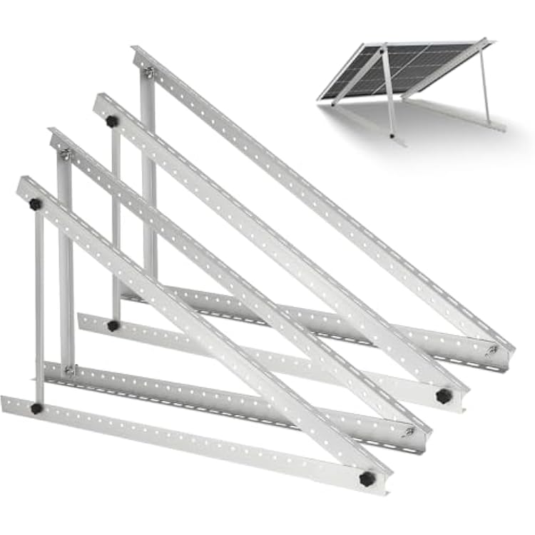 2 Sets Solar Panel Mount Brackets, 45inch Solar Panel Stands for Ground Roof RV Boat Off-Grid Camper, 0 to 90 Adjustable Photovoltaics Mounting Kit with Foldable Tilt Legs, for 2-4pcs 150-600 Watt