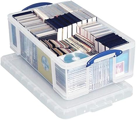 50 Litre Really Useful Plastic Storage Box with Lid, Pack of 3; Clear