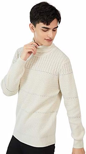 ZHILI Men's 100% Cashmere Turtleneck Ribbed Collar Long Sleeve Sweater