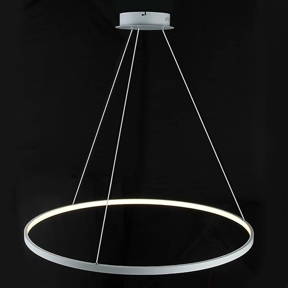 Ring Circle LED Pendant Light, Modern Metal Acrylic Chandelier Height Adjustable Hanging Lamp For Living Room, Bedroom, Dining Table,White+Neutral Light-20cm 13W