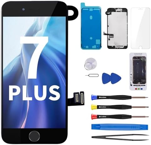 for iPhone 7 Plus Black Screen Replacement 5.5 Assembled with Home Button Front Camera, Ear Speaker Earpiece, Screen Protector and Proximity Sensor  Repair Tools Kit A1784 A1785 A1661