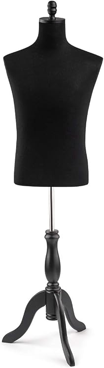 Male Display Dress Form Mannequin in Black Jersey on Traditional Wood Tripod by TSC-Medium-Black